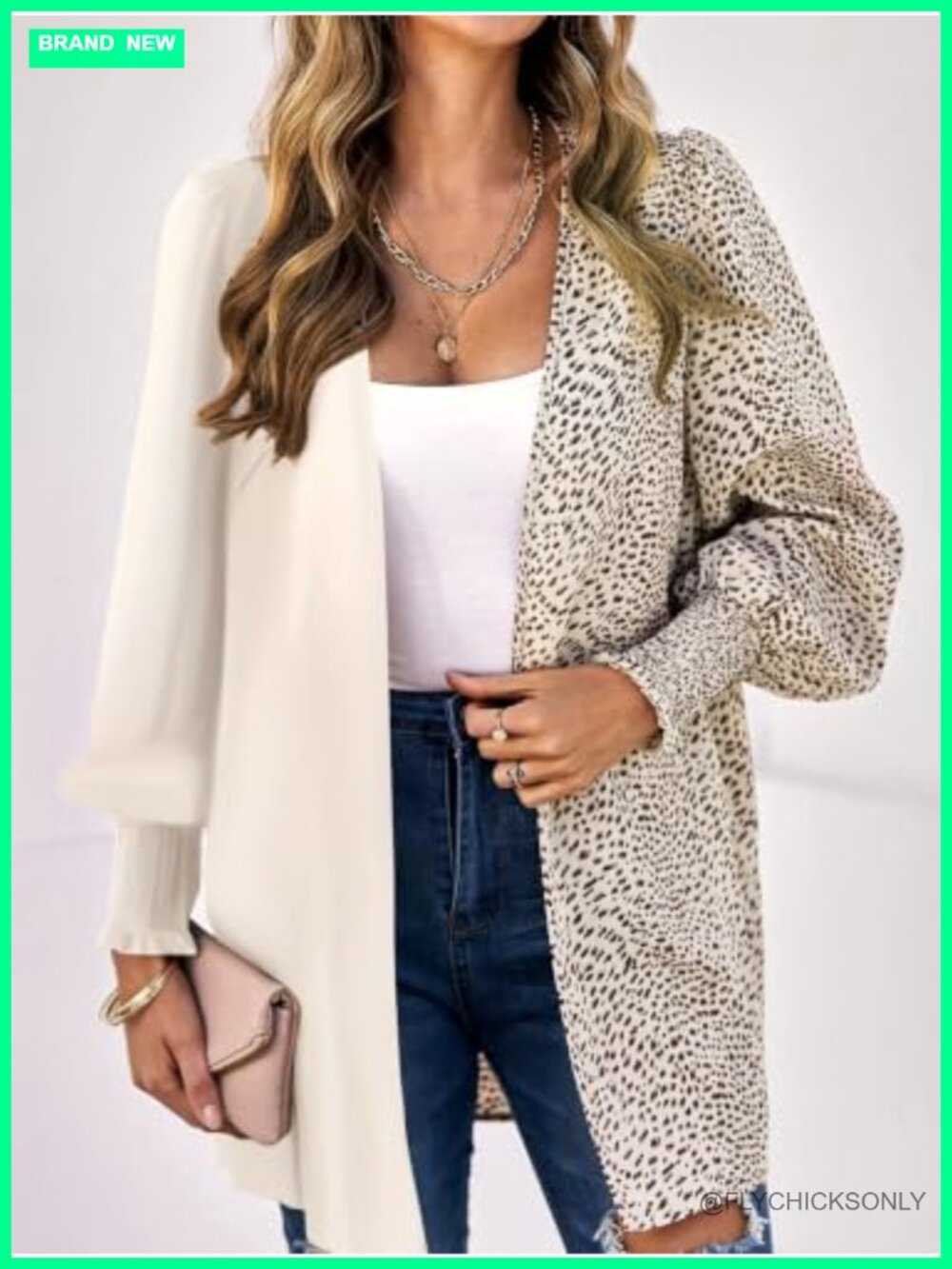 Plus Size Leopard Print Long Sleeve Open Front Cardigan Jacket